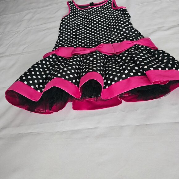 Bonnie Jean Kids Girls Black White Polka Dot Pink Trim Drop Waist Dress Size 10 - Picture 4 of 12